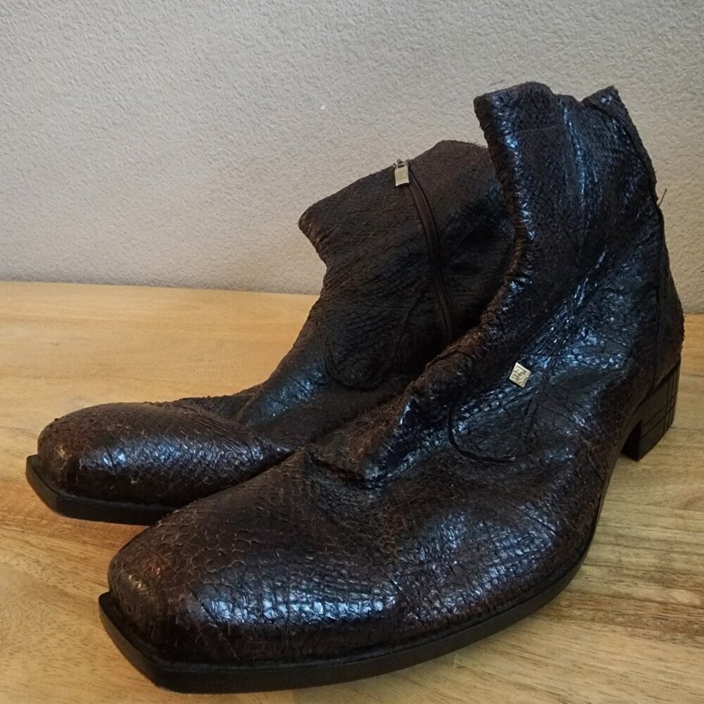 Jo Ghost Boots Mens Size 45 Exotic Leather Zipper Ankle Made In Italy Dress - Picture 12 of 16